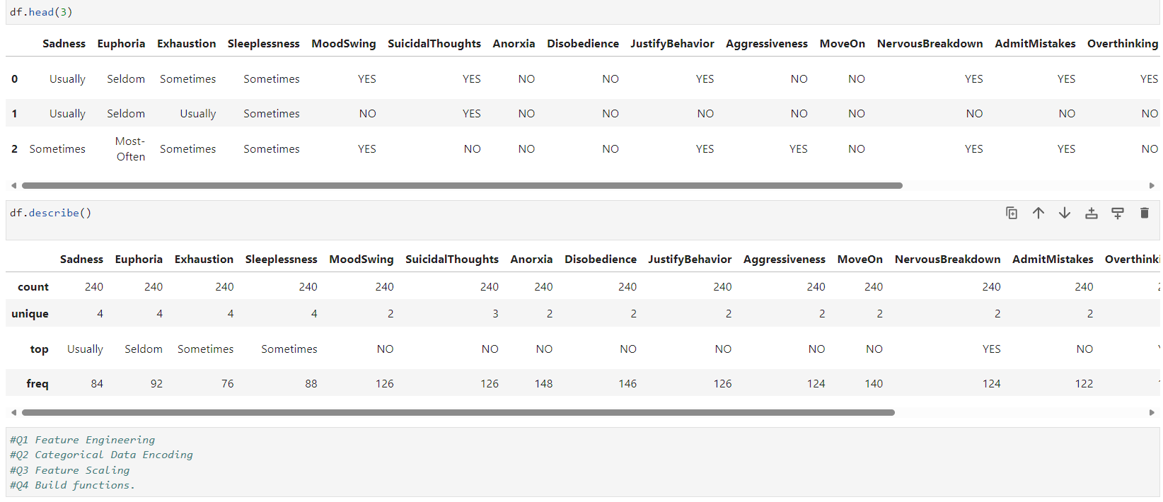  # Needed in Python, please #Q1 Outliers box plot #Q2 Feature
