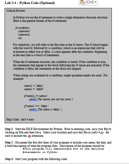  Lab 3.4-Python Code (Optional) (Ctrl- Critical Review In Python we use