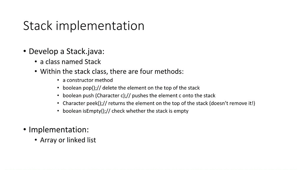  Stack implementation Develop a Stack java: a class named Stack Within