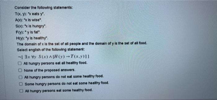 y". A(x): "X is wise S(x): X is hungry". Fly): "y is