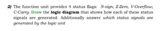  2) The function unit provides 4 status flags: N-sign, Z-Zero, V-Overflou,