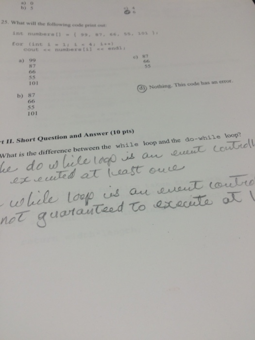  What will the following code print out: int numbers[] = {99,