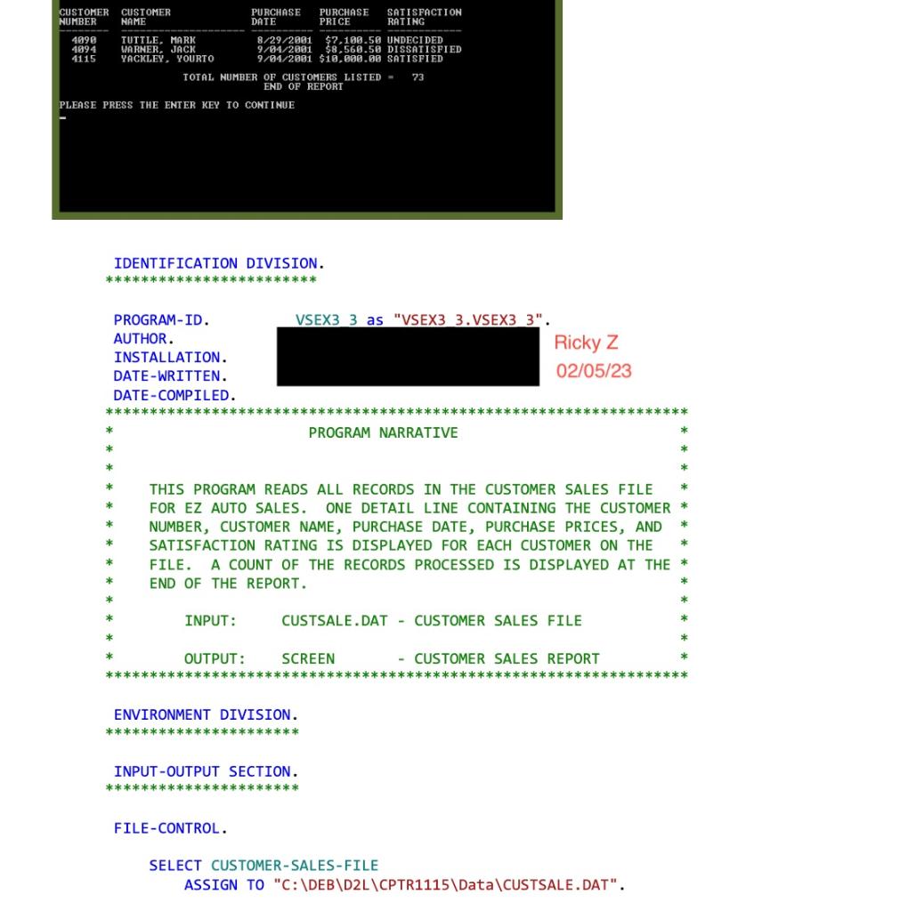 report should display the customer's number, name, purchase date, purchase price, and