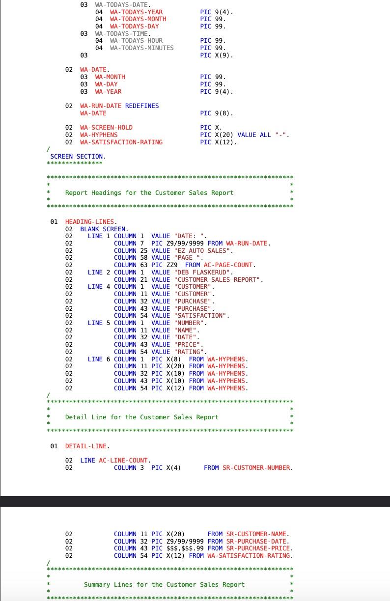 condition names in the program. Then display an appropriate message to correspond