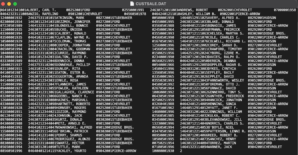 EX3-2R Below is the customer data sales Please include CODE TYPED: SCREEN