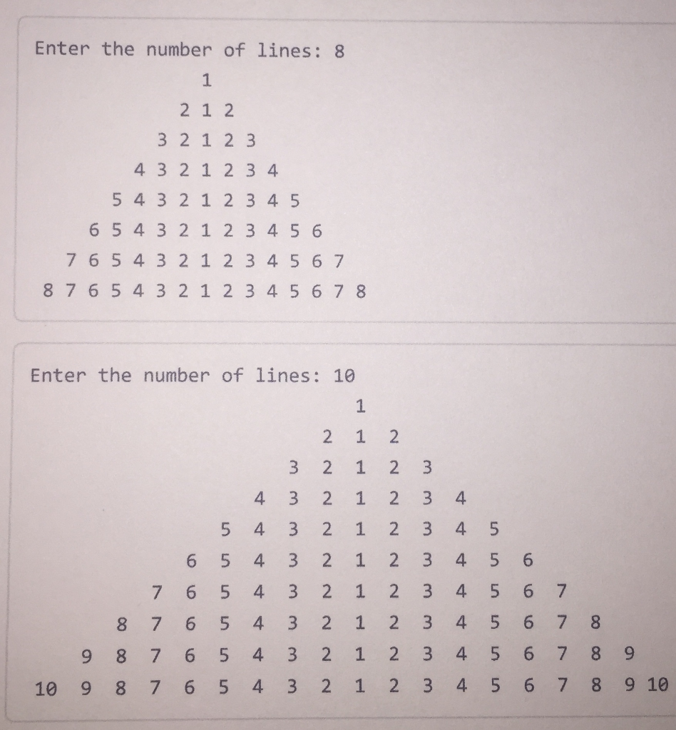 Write program in Java that produces the number pyramids as shown below:
