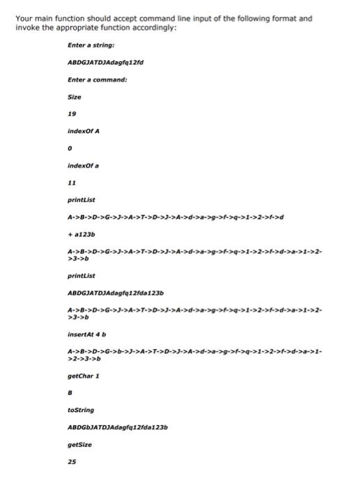and implement an ADT StringList that represents a string by using a