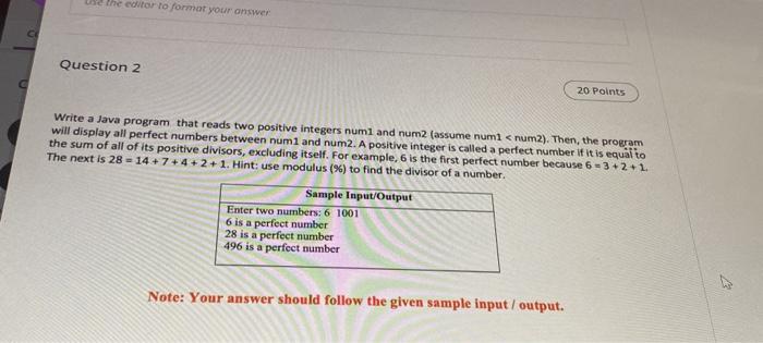 use the editor to format your answer Question 2 20 Points