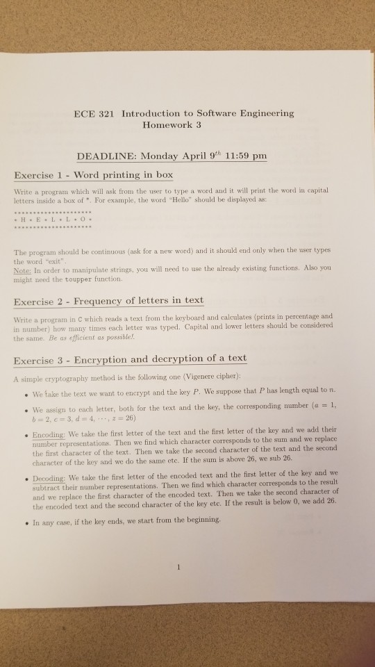 all in c ECE 321 Introduction to Software Engineering Homework 3