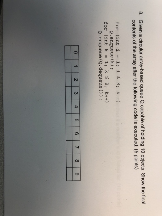  8. Given a circular array-based queue Q capable of holding 10