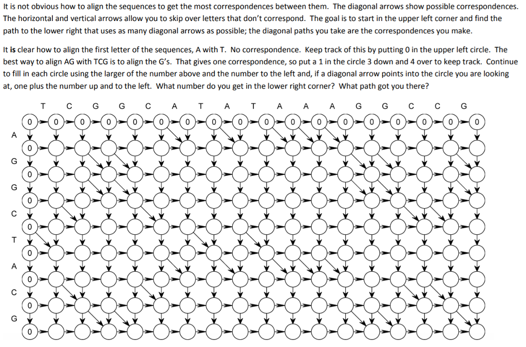 2.Solve the DNA sequencing problem worksheet (attached). A diagonal move is worth