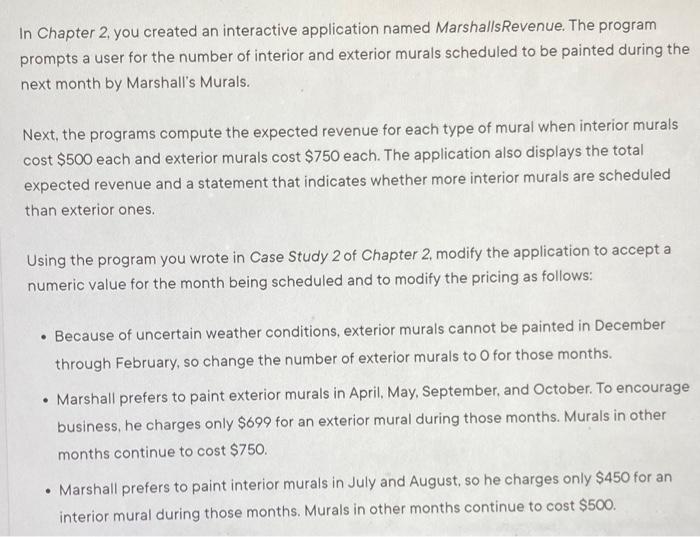  need help in c# plz In Chapter 2 , you created