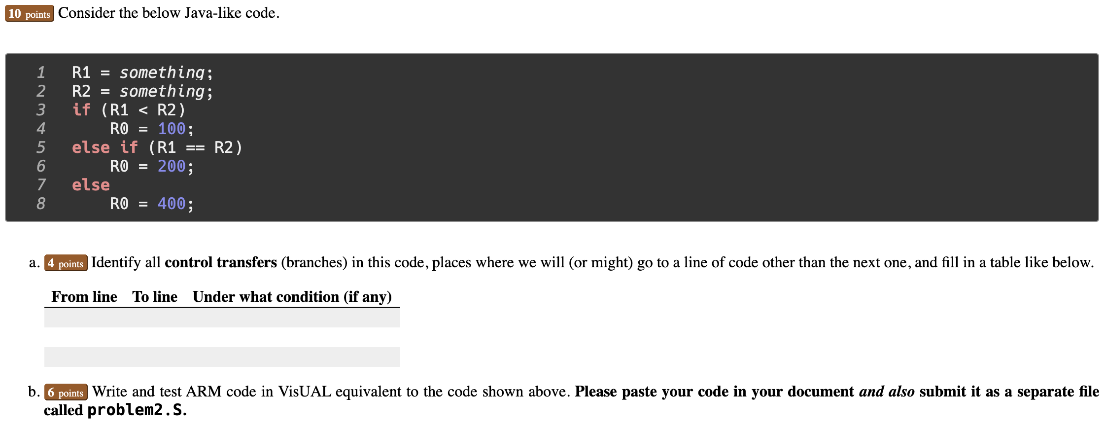  10 points Consider the below Java-like code. = R1 = something;