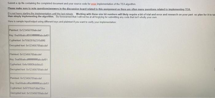 source code for your implementation of the TEA algorithm Please make sure