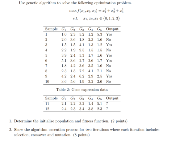  Use genetic algorithm to solve the following optimization problem. Sample Gi