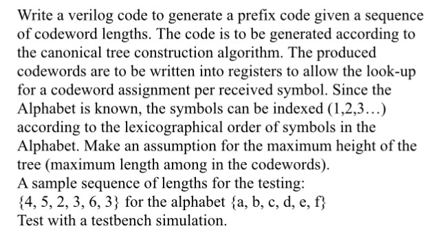  Write a verilog code to generate a prefix code given a