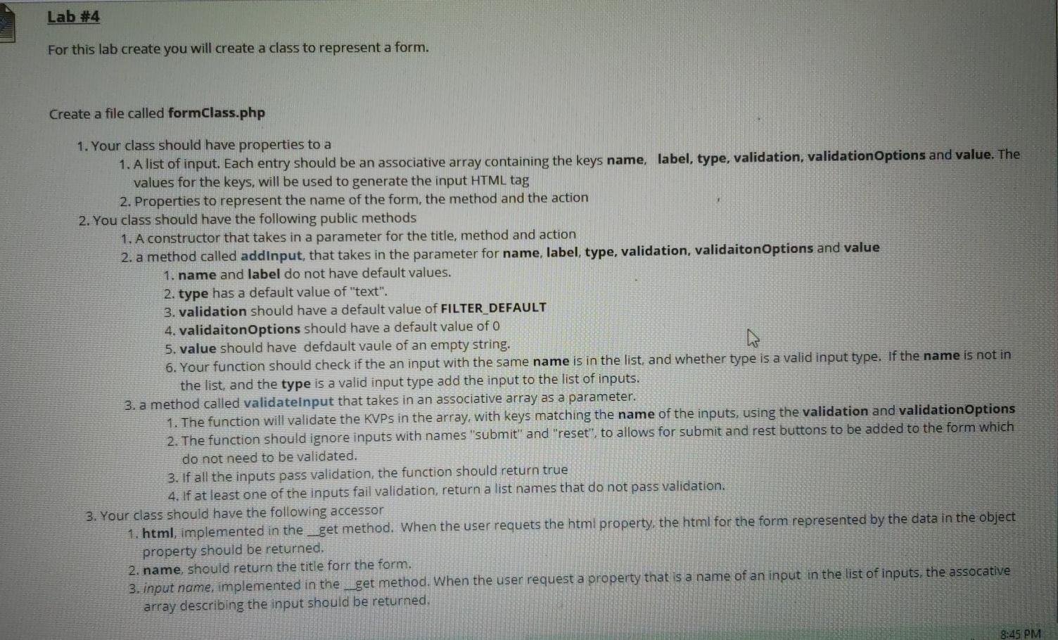  Lab #4 For this lab create you will create a class