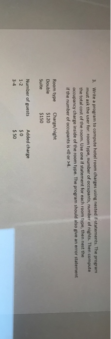  Write a program to compute hotel room charges using nested if-statements.