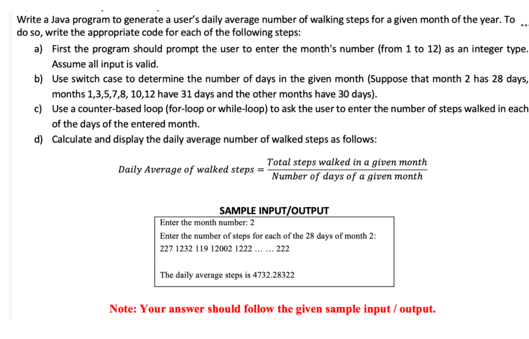  .. Write a Java program to generate a user's daily average