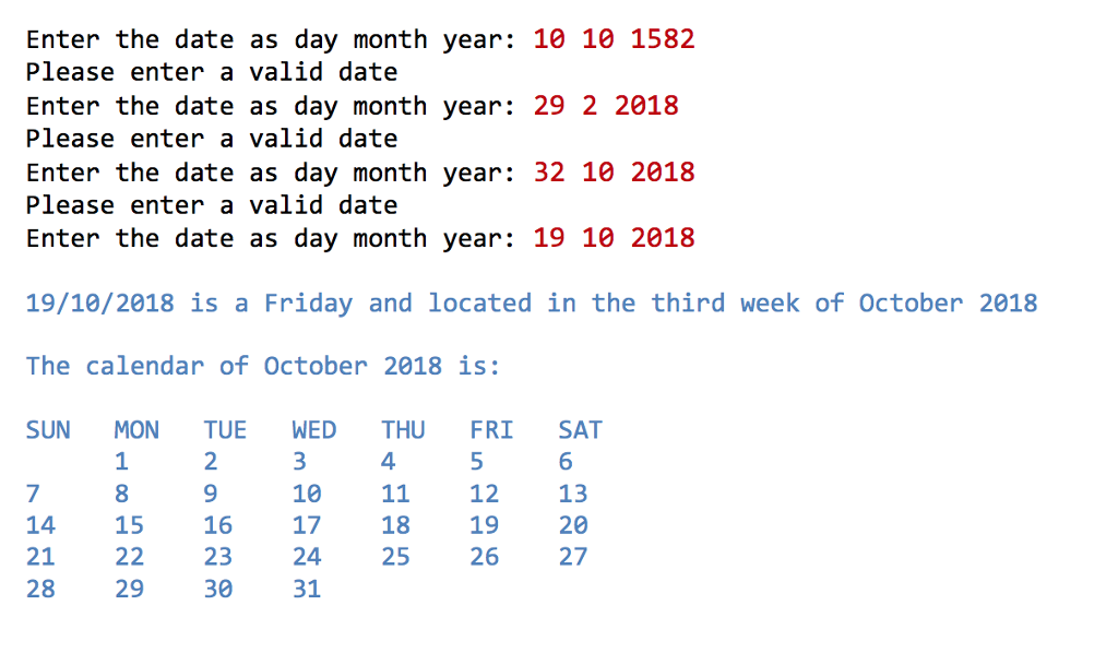 You will create one program called MyCalendar.java. You should implement the MyCalendar