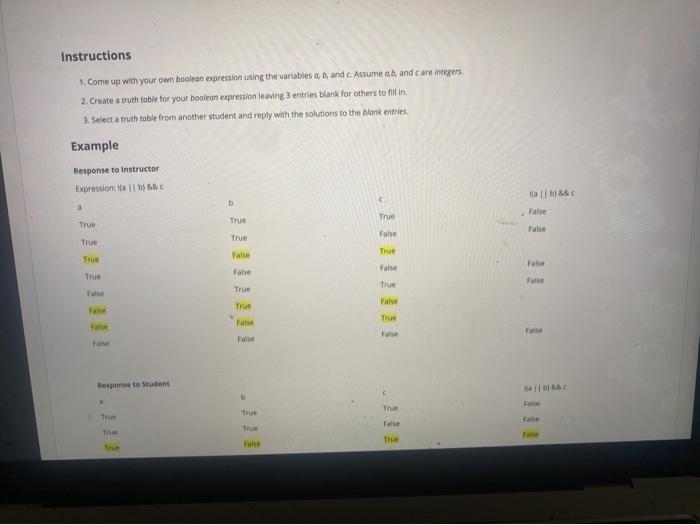  Instructions 1. Come up with your own boolean expression using the
