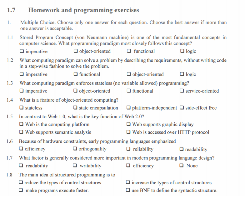 From the book:(Introduction to Programing Languages Programing in C,C++,Scheme,Prolog,C#,and SOA) I