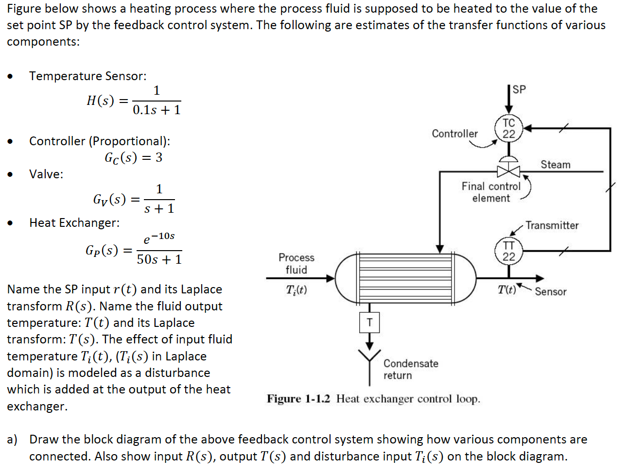  Figure below shows a heating process where the process fluid is