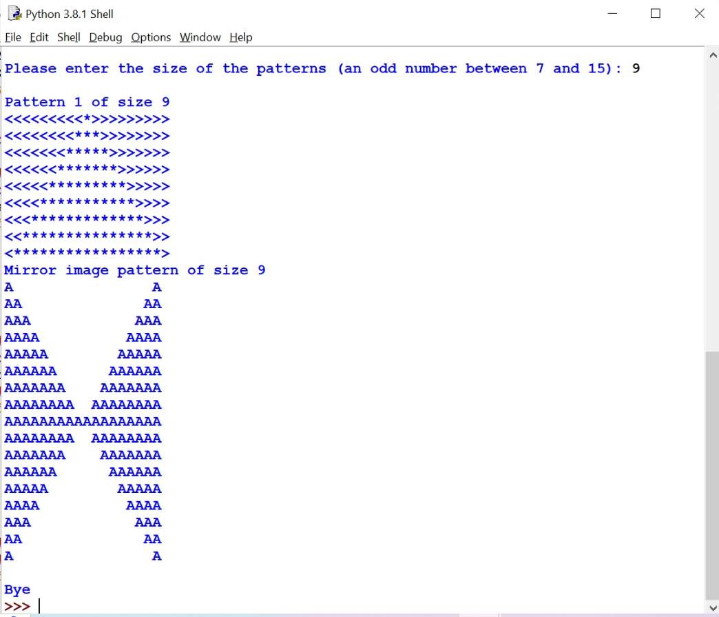 15 (both inclusive). This program - Asks for size (an odd number