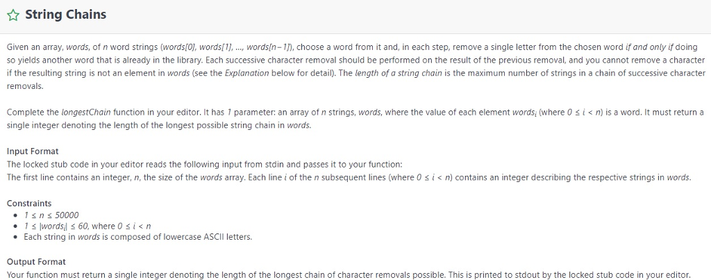 need solution to be in Python 2 String Chains Given an