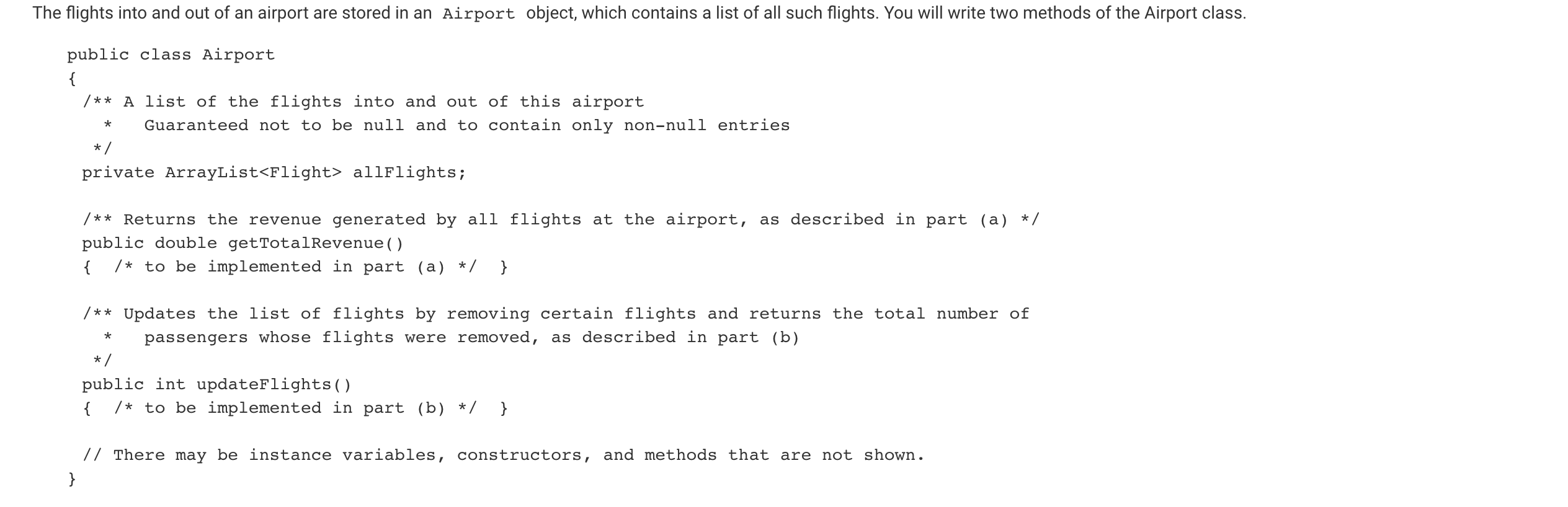 implementation and methods 1. This question involves a system to manage flights