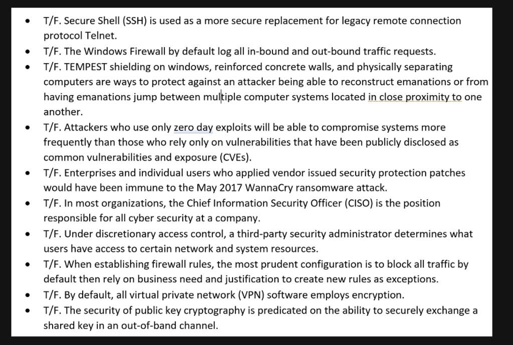 True or false T/F. Secure Shell (SSH) is used as a more