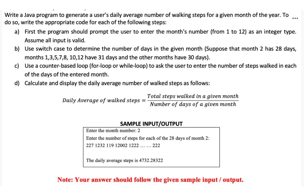  Write a Java program to generate a user's daily average number