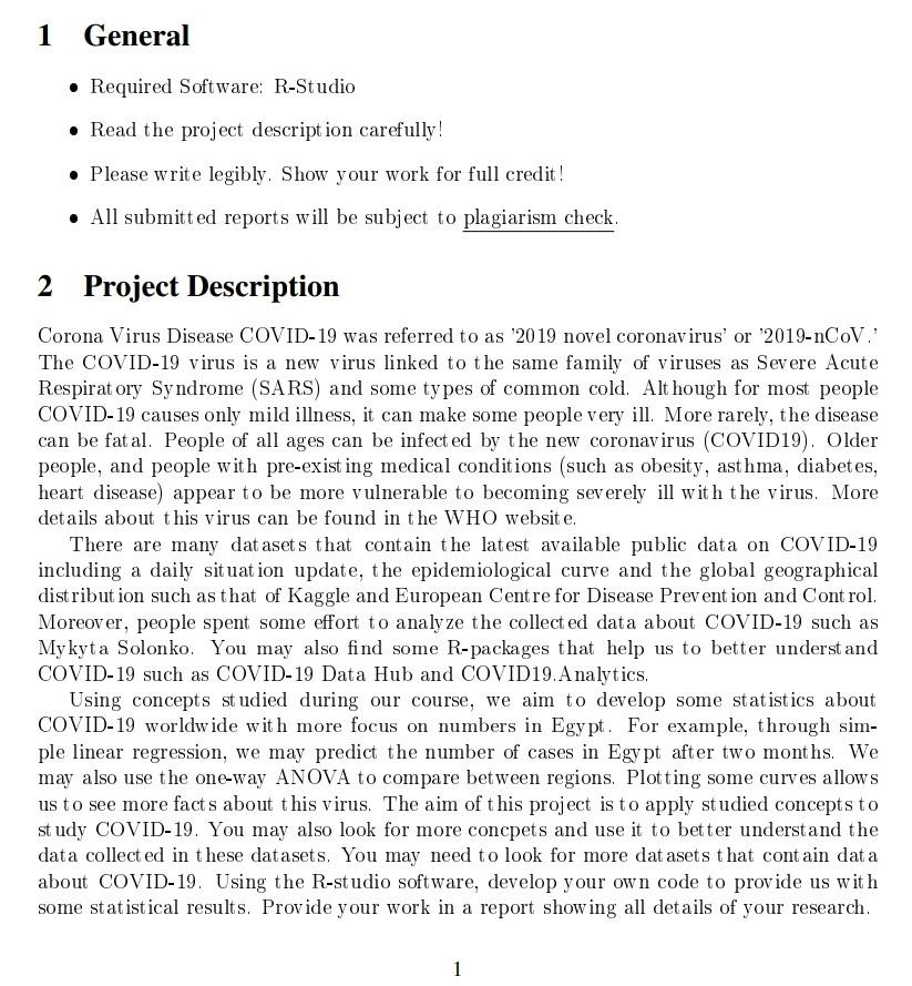  1 General Required Software: R-Studio Read the project description carefully! Please
