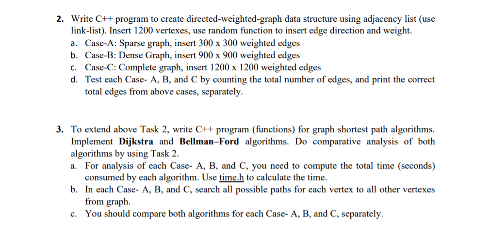  Please , Answer for question (3) only (use adjacency list) using