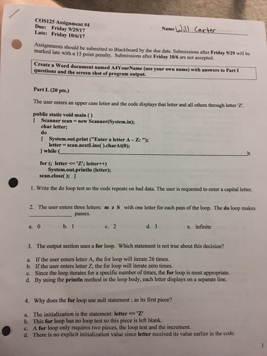  Please help with all and show steps COS 125 Assignment #4