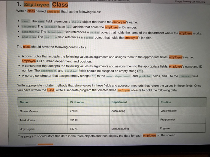  This is a java Write a class named Employee that has