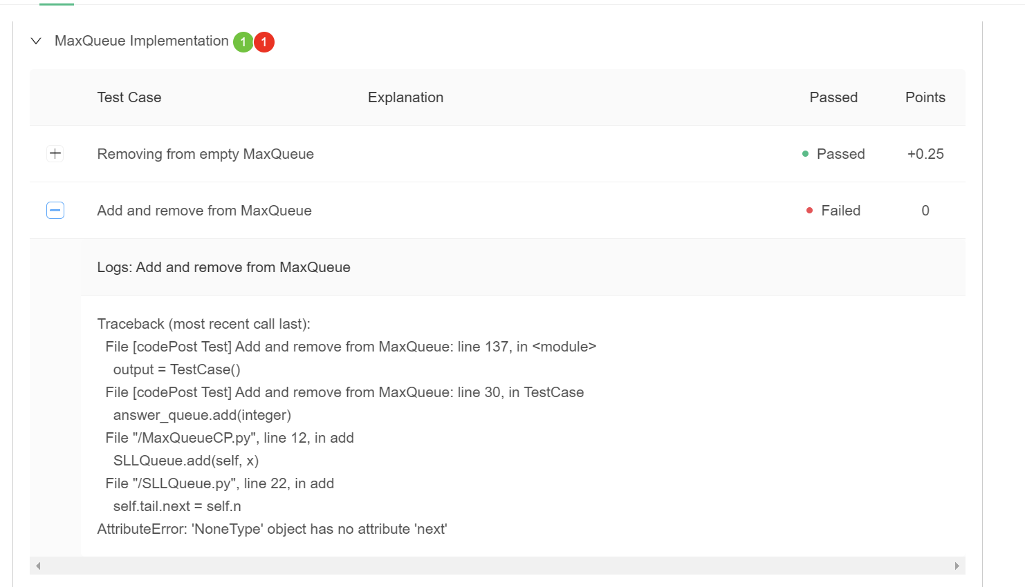 Passed +0.25 Add and get from doubly-linked list - Failed 0 Logs:
