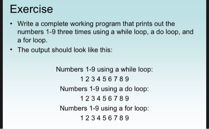  Java Exercise Write a complete working program that prints out the