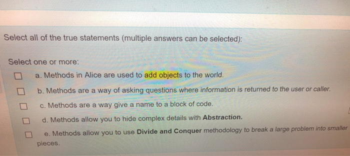  It is a question for the Alice programming language Select all