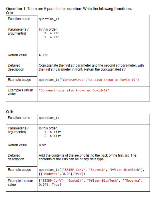 python Question 1: There are 5 parts to this question. Write the