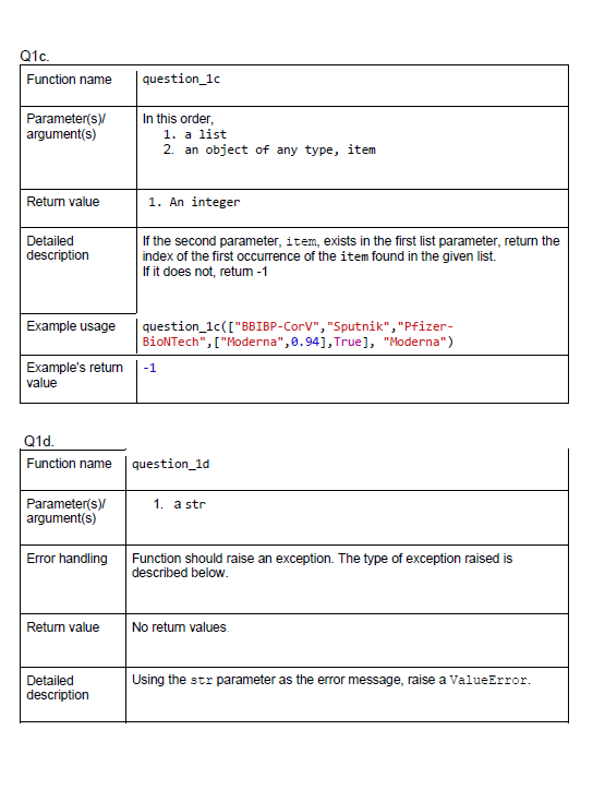 following functions. Q1a. Function name question_1a Parameter(s) argument(s) In this order, 1.