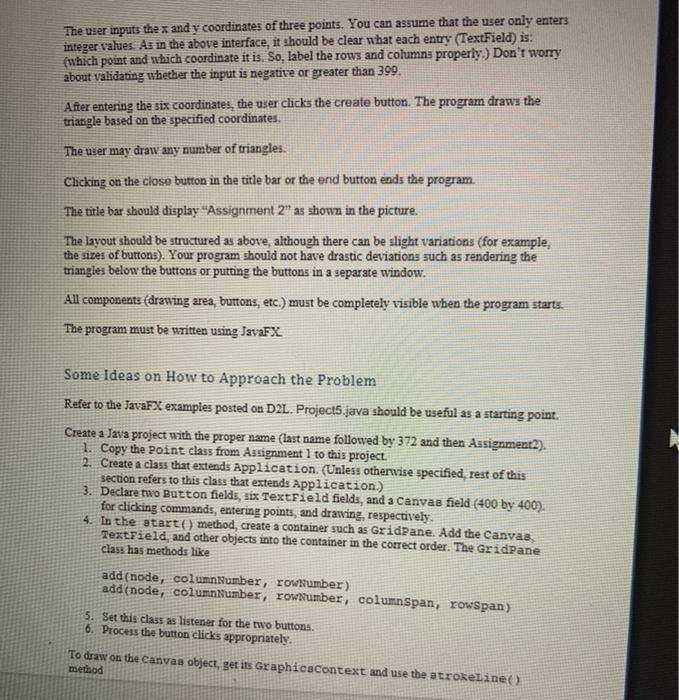 asked to provide GUI support for creating Triangle (from Assignment 1) objects