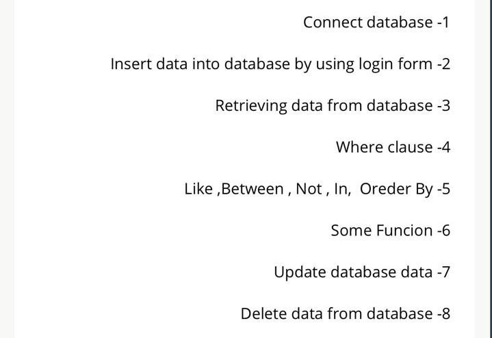 write the code all these Connect database -1 Insert data into database