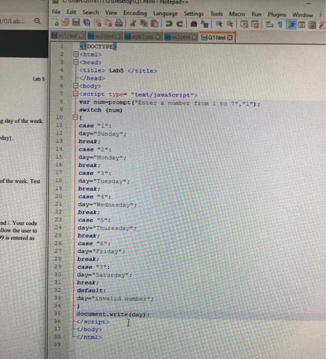 that the user can repeatedly enter the day of the week. Test