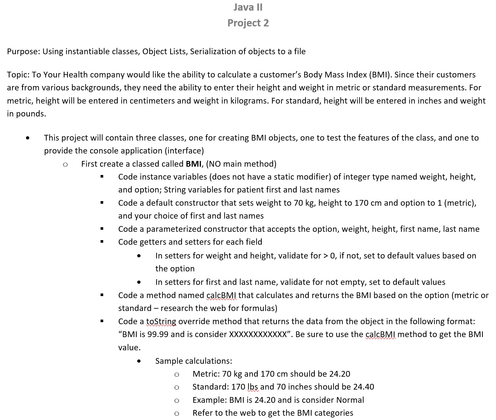 Project 2 Java Program - Need Help on this Assignment - Instructions