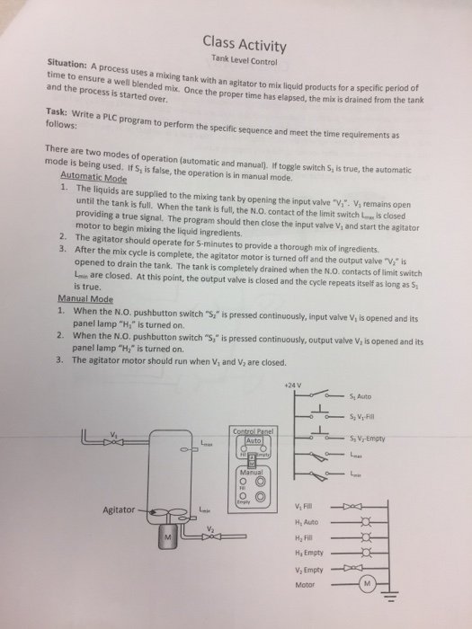  Class Activity Tank Level Control Situation: A process uses time to