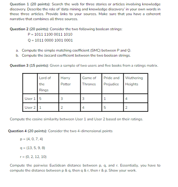  a. Compute the simple matching coefficient (SMC) between P and Q