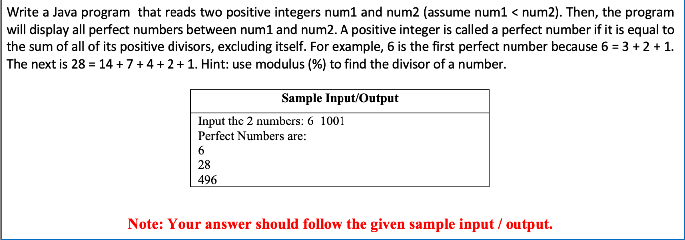 Write a Java program that reads two positive integers num1 and