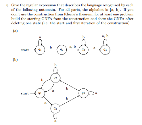 Give the regular expression that describes the language recognized by each of
