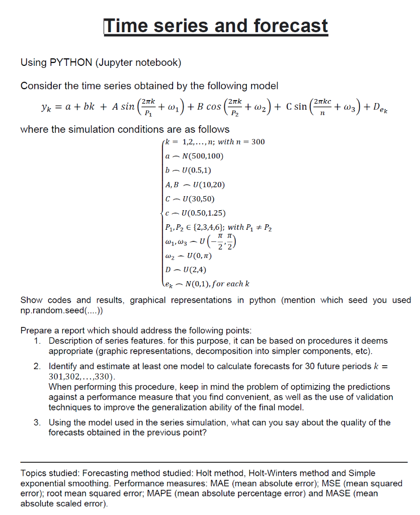 Time series - TO SOLVE USE PYTHON Time series and forecast Using